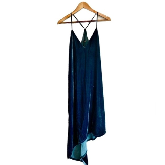 BCBGMaxAzria Asymmetrical Velvet Teal Tank Dress Adjustable Straps Size Small - Picture 3 of 9
